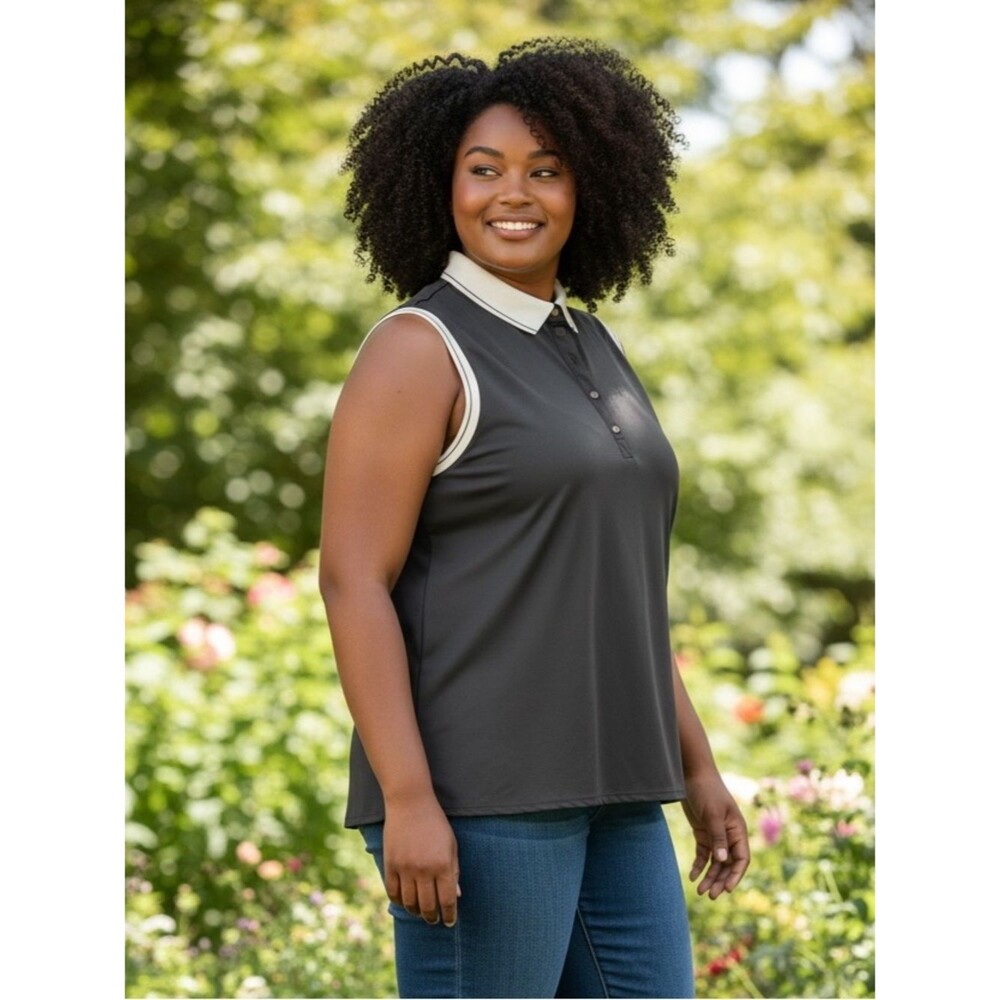 Chico's Black Sleeveless Polo Tank with White Contrast at Collar Sleeves 3 16 XL